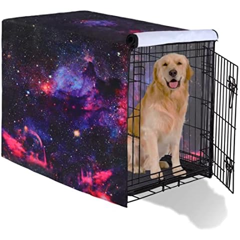 KYKU Purple Galaxy Dog Crate Cover Soundproof Space Camo Designer 3D Print Pattern Funny Cute Kennel Pet Cage Cover Waterproof Heavy Duty for 24in, 30in, 36in, 42in, 48in Dog Crate (30 Inch, Galaxy) Cover