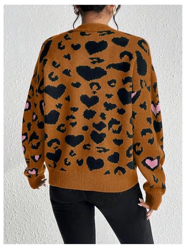 Image of MakeMeChic Women's Leopard Cardigan Sweaters V Neck Button Down Long Sleeve Y2K Cardigan