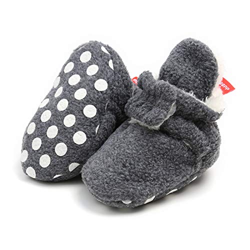 RVROVIC Baby Boys Girls Cozy Fleece Booties with Non Skid Bottom Warm Winter Socks (6-12 Months Infant,F-DK Grey)