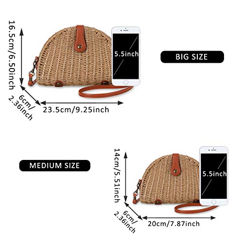 JOSEKO Crossbody Straw Bag, Womens Straw Handbag Shoulder Bag for Beach Travel and Everyday Use (7.87" L x 2.36" W x 5.51" H, Light Brown-A) - Image 6