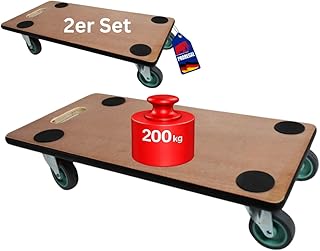 PROREGAL 2erSet Profi Transportroller Hercules 60x30 cm Schwerlast bis 200 kg mit 4 Gummirollen & Griff, Sperrholzplatte, Rollbrett für Möbel Möbelroller Transporthilfe für Umzug Pflanzen Werkstatt
