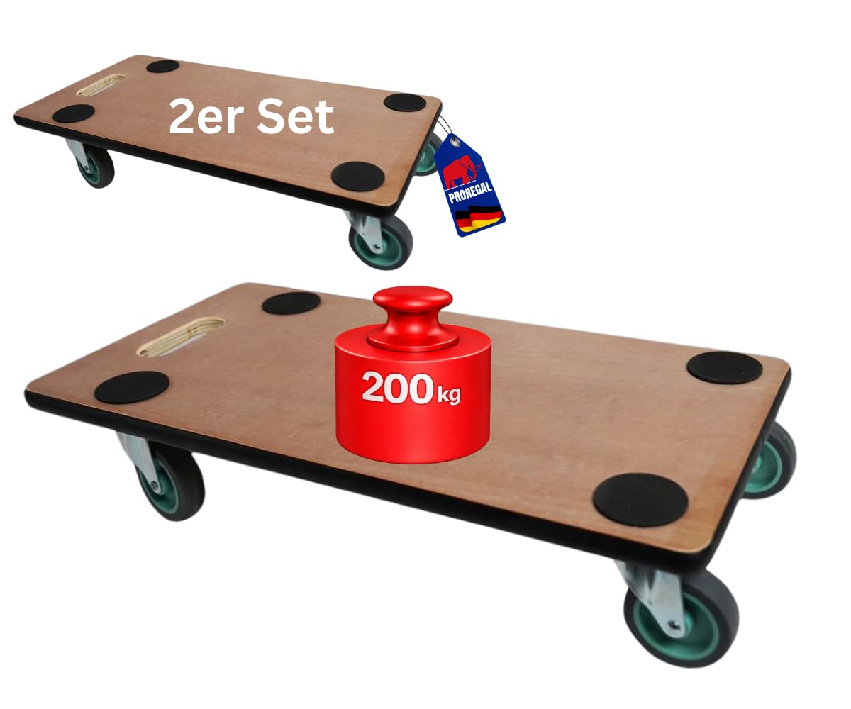 PROREGAL Profi Plateau Roulant Hercules Charge Lourde 30x60cm Capacité de Charge 200kg 4 roulettes en Caoutchouc & poignée Contreplaqué 2 pièces pour Meuble, Plante & demenagement