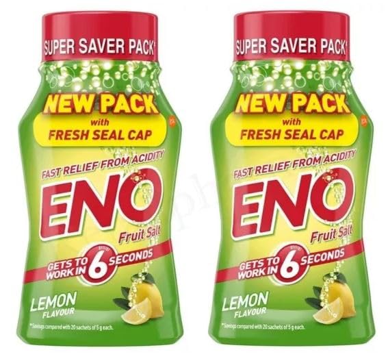 2 x 100g E-no Fruit Salt Lemon Flavour | Quick & Effective Relief from Acid Reflux, Indigestion & Acidity
