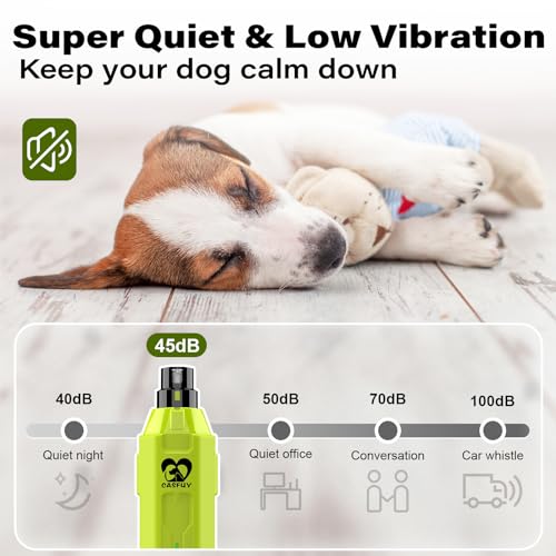 Image of Casfuy 6-Speed Dog Nail Grinder - Newest Enhanced Pet Nail Grinder Super Quiet Rechargeable Electric Dog Nail Trimmer Painless Paws Grooming & Smoothing Tool for Large Medium Small Dogs (Green)