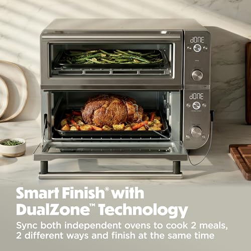 Image of Ninja Double Oven Pro Smart XL Countertop Oven & Air Fryer with Thermometer | 30.2 Qt | 12-in-1 with Smart Finish & DualZone Tech to Cook 2 Meals at Once | Fits up to 4.5lb Chicken | Silver | DCT871