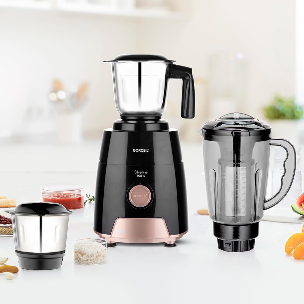 Borosil Silverline RG 600 W Mixer Grinder | Wet & Dry Mixing, Grinding & Blending | 3 Jars (1.5 L Blending Jar, 1 L Grinder Jar, 0.4 L Chutney Jar) | Mixie For Kitchen, White | 2 Years Warranty-image-11