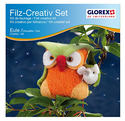 Glorex 6 2905 915 - Kreatives Filz Bastelset Eule, Filzset mit Trockenfilzwolle, fertige Figur ist ca. 11 x 13 cm groß