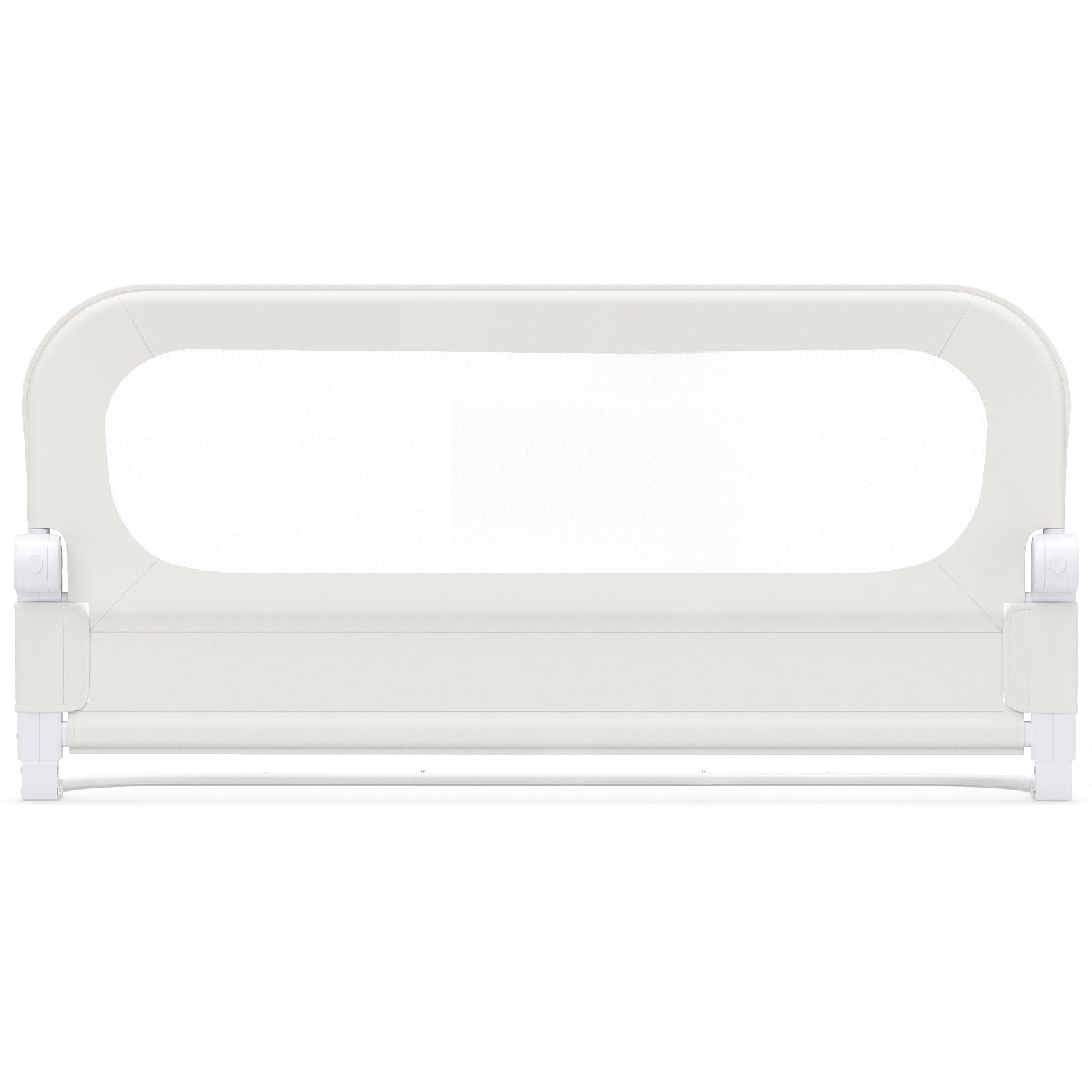 RELAX4LIFE Barrière de Lit Rabattable 120 cm, Barriere de Securite Enfant Lit, Double Verrouillage, Maille Respirante, Base Métallique, Protection Anti-Chute, pour Matelas 10-28 cm d'Épaisseur (Blanc)