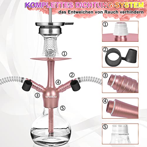 Mini Shisha Set, 42cm Hookah to go 2 Schläuche 2 Anschlüsse, Aluminium Wasserpfeife Set Klein, Reise Shisha Komplett mit… – Bild 6
