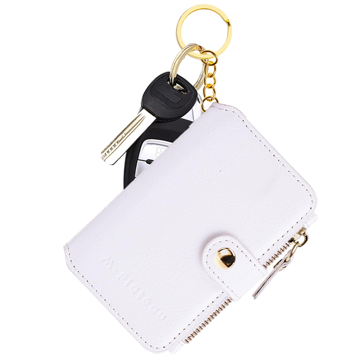 M-Plateau Leopard Print RFID Blocking Card Holder, PU Leather Keychain Pouch with ID Window & Zipper Pocket, Mini Credit Card Case for Women Travel