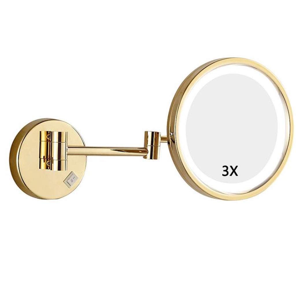Espejo de tocador, Espejo de Maquillaje, Espejo de tocador con iluminación LED, Montaje en Pared, Espejo cosmético con Aumento 3X, Extensible de una Cara para baño, Espejo cosmético/B