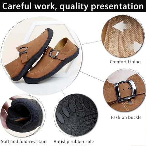 Men's Genuine Leather Casual Penny Loafers Fashion Buckle Round Toe Comfortable Soft Bottom Handmade Driving Loafers Slip On Lightweight Dress Shoes2
