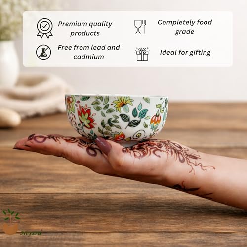 Image of Niyara Stoneware Handmade Ceramic Stylish Premium Serving Bowls /Salad Tray Microwave Dishwasher Safe (Heritage Floral Small Bowls)