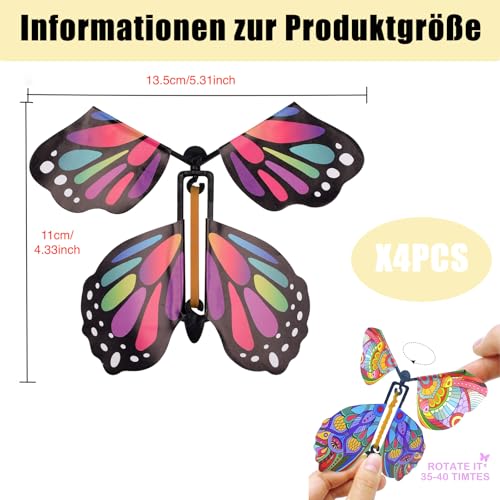 Gleemix 4 Stück Magische Fliegende Schmetterling Spielzeug, Fliegender Schmetterling Züchten Karte, Magic Butterfly Scherzartikel, Zaubertricks Kinder Überraschung Geschenk, für Geburtstag, Hochzeit