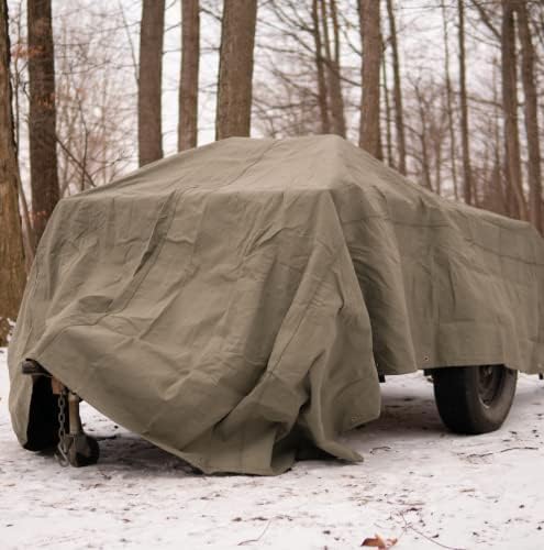 WHITEDUCK Canvas Tarp 18 oz. Heavy Duty Fire Water Repellent UV Resistant, Rustproof Grommets, Industrial & Commercial Use Cloth Tarp (Cut Size: 8'x10', Finished Size: 7'6"x9'6", Olive Drab)