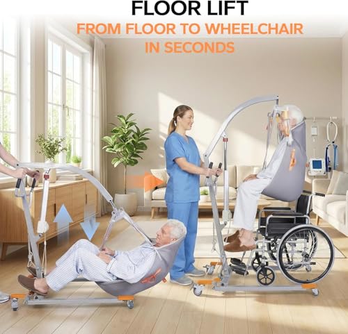 Image of Electric Patient Lift with Sling | 350LBS Capacity, Plug-in Powered, Full /Partial Paralysis Mobility Aid, Body Transfer Hoist for Home Care, Hospital