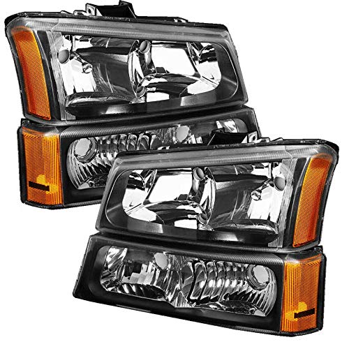 03-07 Silverdao Black Hosuing Amber Corner Clear Lens Headlight Replacement for 03-07 Avalanche Silverado 1500 1500HD 2500 2500HD 3500 (Fits 07 Silverdao Classic Only),Driver and Passenger Side