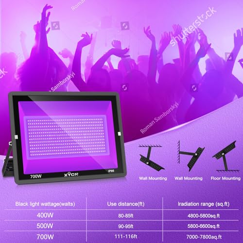 Image of XYCN 2 Pack 700W LED Black Lights, 395nm to 410nm Flood Blacklight Light with Plug,Outdoor IP66 Waterproof for Glow in The Dark, Dance Party, Stage Lighting, Body Paint, Fluorescent Poster, Neon Glow