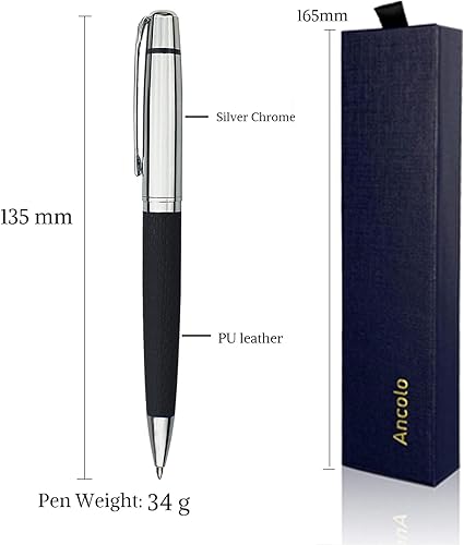 Miniatura 5 de Ancolo Bolígrafo cromado plateado grabado, impresionante bolígrafo de lujo con piel sintética, personaliza tu mensaje, nombre, juego de regalo para
