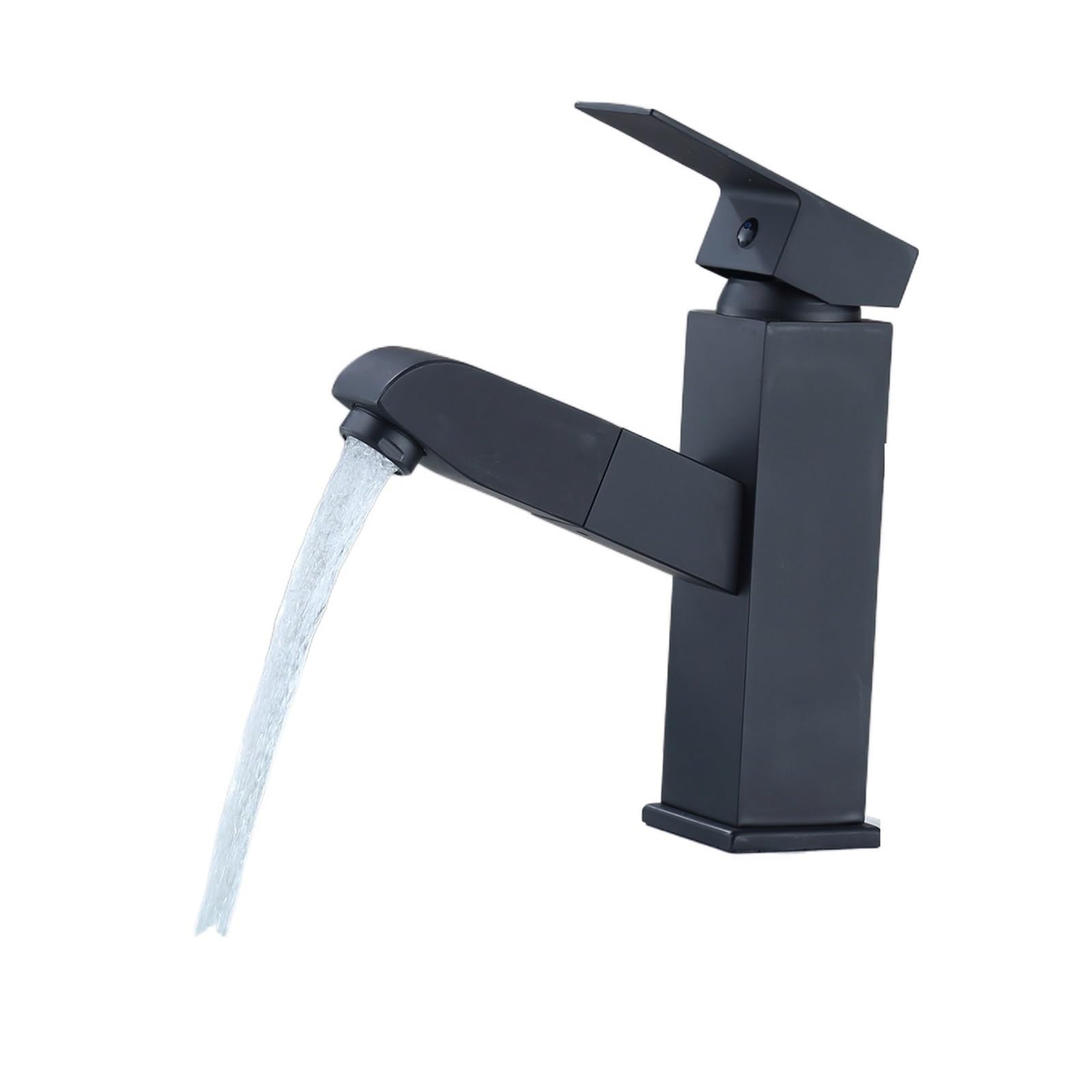 Robinet mitigeur noir mat pour vasque de salle de bain carré avec douchette extractible