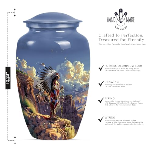 Image of Native American Urns for Ashes - Urns for Human Ashes - Cremation Urn for Ashes - Urns for Human Ashes Adult Male Dad - Burial Urns for Cremated Remains (10 inch Pack of 1)
