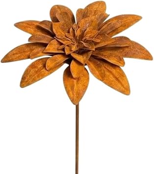 Vintage Rusty Cornflower Statue Stake 12 Inch Metal Artistic Wire Art Decor Rustic Garden Sculptures for Lawns Yard Patio Home Farmhouse Decorations Brown