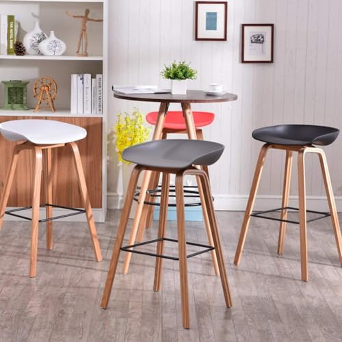 Image of Creative White Bar Stool Chair | Plastic Seat | Wooden Finish Metal Legs | Powder Coated Metal Footrest | Modern High Stool for Kitchen, Cafe, Bar & Home Use | Qty 1