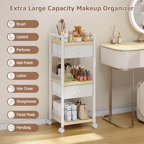 Flycity Rolling Makeup Organizer Cart, Floor Skincare Organizers Storage with Drawers, Vanity Makeup Cart with Wheels, Cosmetic Display Cases Holder for Skin Care Perfume Nail Polish Brush Hair Tool by Flycity - Image 8