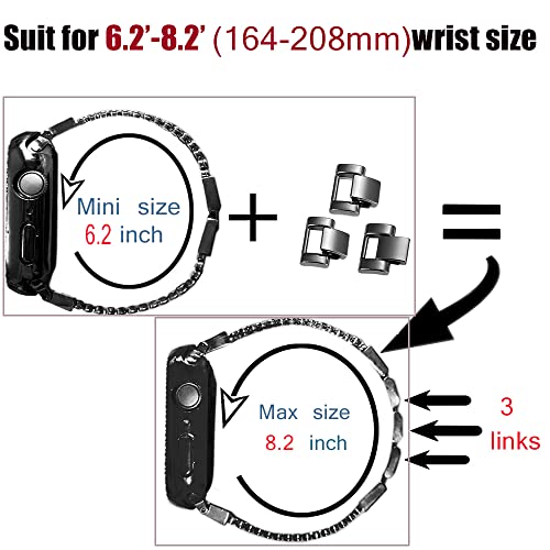 DZTXYP Crystals and Cowboy Metal Chains Compatible for Apple Watch Bracelet Bands with Bling Protective Case 38mm 40mm 41mm 42mm 44mm 45mm Iwatch Series 8 7 6 5 4 3 2 1 for Women Dressy (41mm, Black) by DZTXYP - Image 4