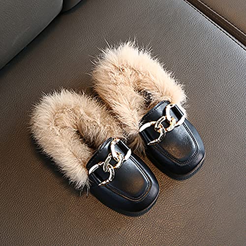 Toddler Little Kids Dress Shoes Velour with Fur Girls Boys Loafers Leather Warm Daily Walking Dress Flats Moccasin Boat Shoes for Girls3