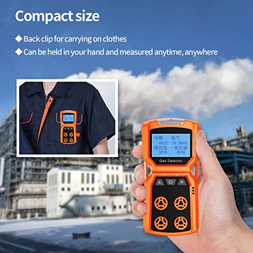 Gas Detector, Chnadks 4 Gas Monitor H2S,O2,Co And Lel Multiple Indicator With Vibration, Audible, Visual 4 Gas Monitor Personal Rechargeable Gas Sniffer Alarm With Lcd #TOP2