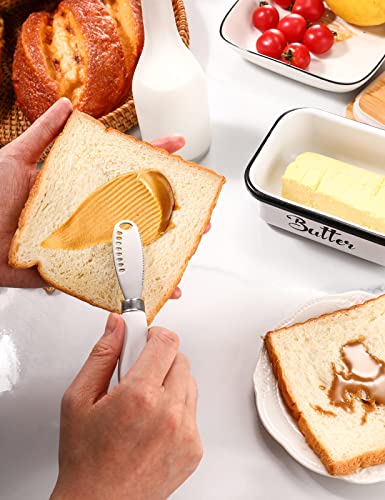 Butter Dish with Lid, Metal Butter Dish with Multi-Functional knife, Lightweight Unbreakable Butter Container for Countertop Upgrade Double Silicone Seal, 14x5x9cm,White - Image 6