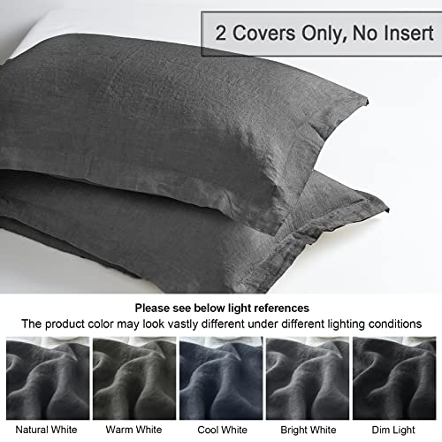 Phf 100% Linen Pillowcases Standard Size, Set Of 2, No Insert, Washed French Flax Pillow Cases With Envelope Closure, Luxurious Breathable Comfy Pillow Shams, 20" X 26", No Filling, Charcoal Grey #TOP2