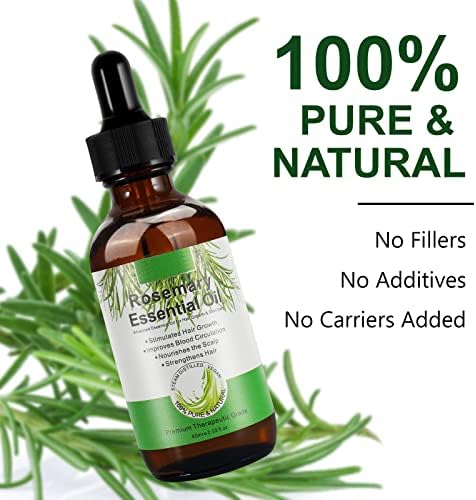 Rosemary Oil for Hair Growth, Rosemary Essential Oil for Skin & Hair Care, Hair Strengthening Oil for Fuller Healthier Hair, Perfect for Aromatherapy, Diffuser, Best Hair Thickening Products(60 ML)