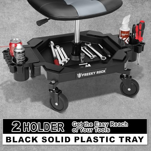 FREEKYROCK Rolling Stool with Wheels, Adjustable Height Pneumatic Garage Work Mechanic Stool Seat with Backrest, 400 LBS Capacity 360° Swivel Mechanic Crepper Chair with Tool Tray Storage, Gray by FREEKYROCK - Image 5