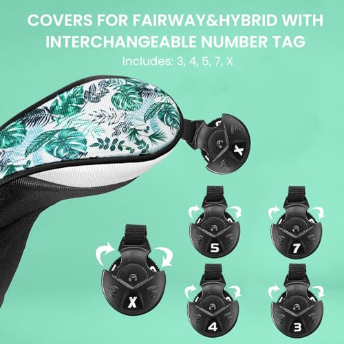 FINGER TEN Golf Club Head Covers Woods Driver Fairway Hybrid 3/4/5 Set, Headcovers Men 1 3 5 7 X Interchangeable Number Tag, Fit All Wood Clubs (5 Pack-Leaves(1D+2F+2H)) - Thumbnail 6