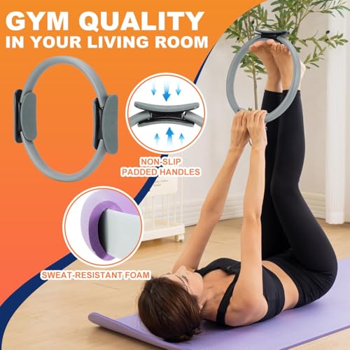 QYJinlida Pilates Ring, Pilates Ring Circle and Ball Set, 12 Inch Magic Circle Pilates Ring,9 Inch Small Exercise Ball,Resistance Bands Set, Home Pilates Equipment for Women(Grey) - Image 2