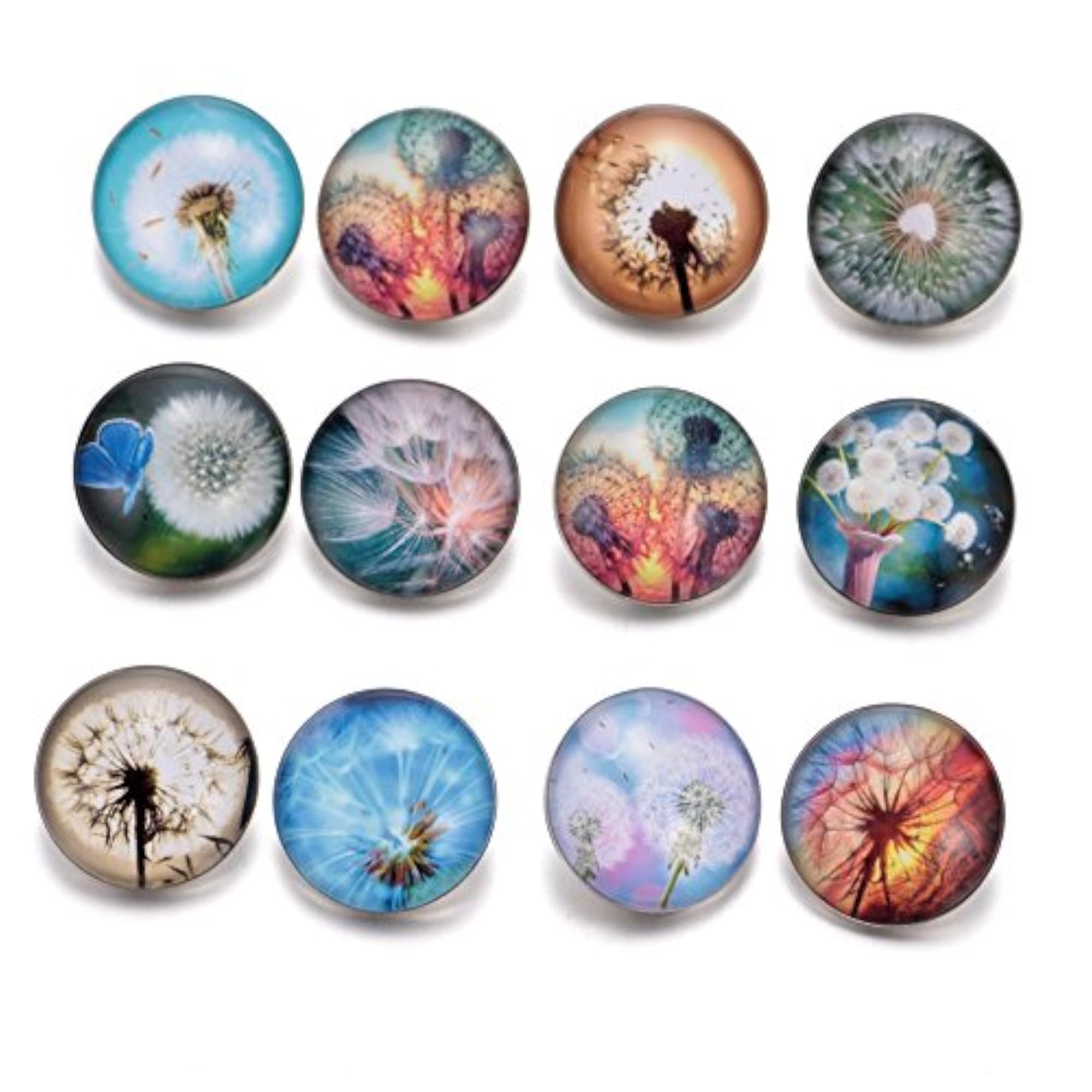 Pack of 12 Dandelion Theme Snap Button Charms