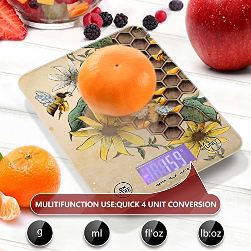 Retro Honey Bee Apiary Food Scale Digital Kitchen Scale Weight Grams And Ounces/Oz Milliliters Pounds Weighing Scale For Cooking Baking Weight Loss 1G/0.01Oz Precise Graduation #TOP4