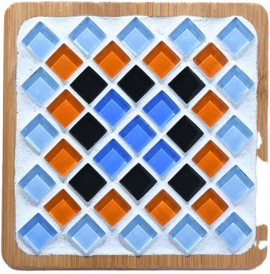 Decorative Mosaic Coaster with Bamboo Edge, Set of 7, Glass Brick Design Material Package with Geometric Pattern