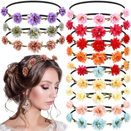 Chunyin 24Pcs Assorted Color Flower Fairy Crown, Boho Floral Decor, Stylish