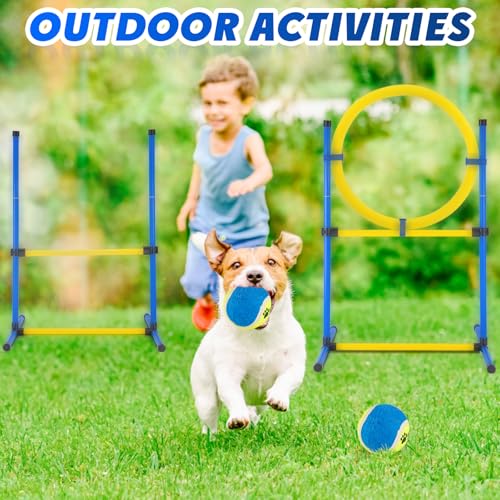 JRUICFDY Dog Agility Training Equipment, Dog Agility Course Backyard Set, Pet Outdoor & Indoor Obstacle Course, with Agility Hurdle, Jump Ring, Toy Balls and Storage Bag - Thumbnail 2