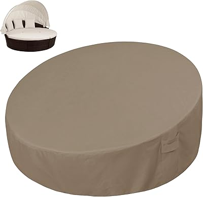 Easy-Going Heavy Duty 600D Outdoor Daybed Cover 75 Inch UV Resistant Patio Round Sofa Cover Waterproof Outdoor Canopy Daybed Sofa Cover with Air Vent 75" Dia x 35"/18" H, Camel