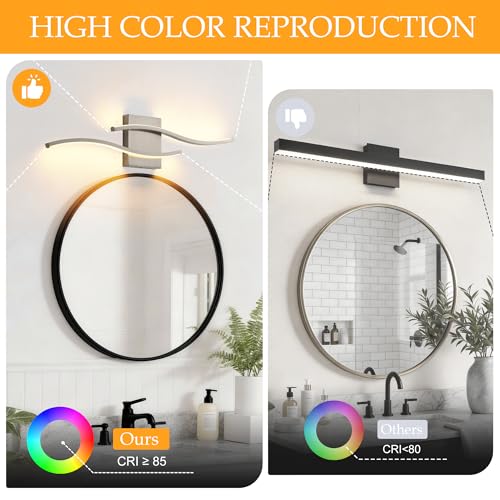 Image of KARTOOSH Hardwired Brushed Nickel Vanity Lights for Bathroom | 1 Pack 23.6 in LED Vanity Light, 3CCT Dimmable, Waterproof Rustproof, Hardwired Wall Mount for Bathroom Mirror Sides