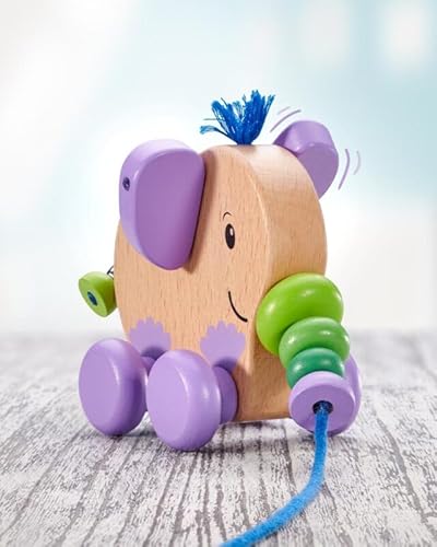 Selecta 52101 Tita, Nachzieh-Elefant, Schiebe-und Nachziehspielzeug aus Holz, 14 cm