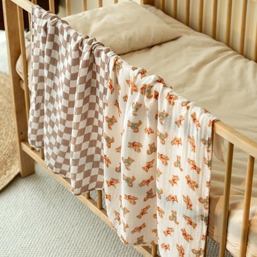 Image of GLLQUEN BABY Receiving Blanket Boy Cotton Muslin Swaddle Blankets Girl Newborn Squares Breathable & Soft Thin Baby Blankets Cloths Double Absorbent Infant Swaddling Wrap - 6 Pack (Christmas Bear)