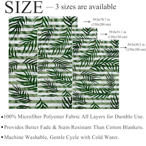 Couverture polaire microfibre haut de gamme feuilles vertes rayées