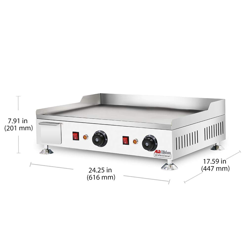 ALDKitchen Flat Top Griddle | Teppanyaki Grill with Dual Thermostat | No plug | 110V (24.25’ x 17.59’)