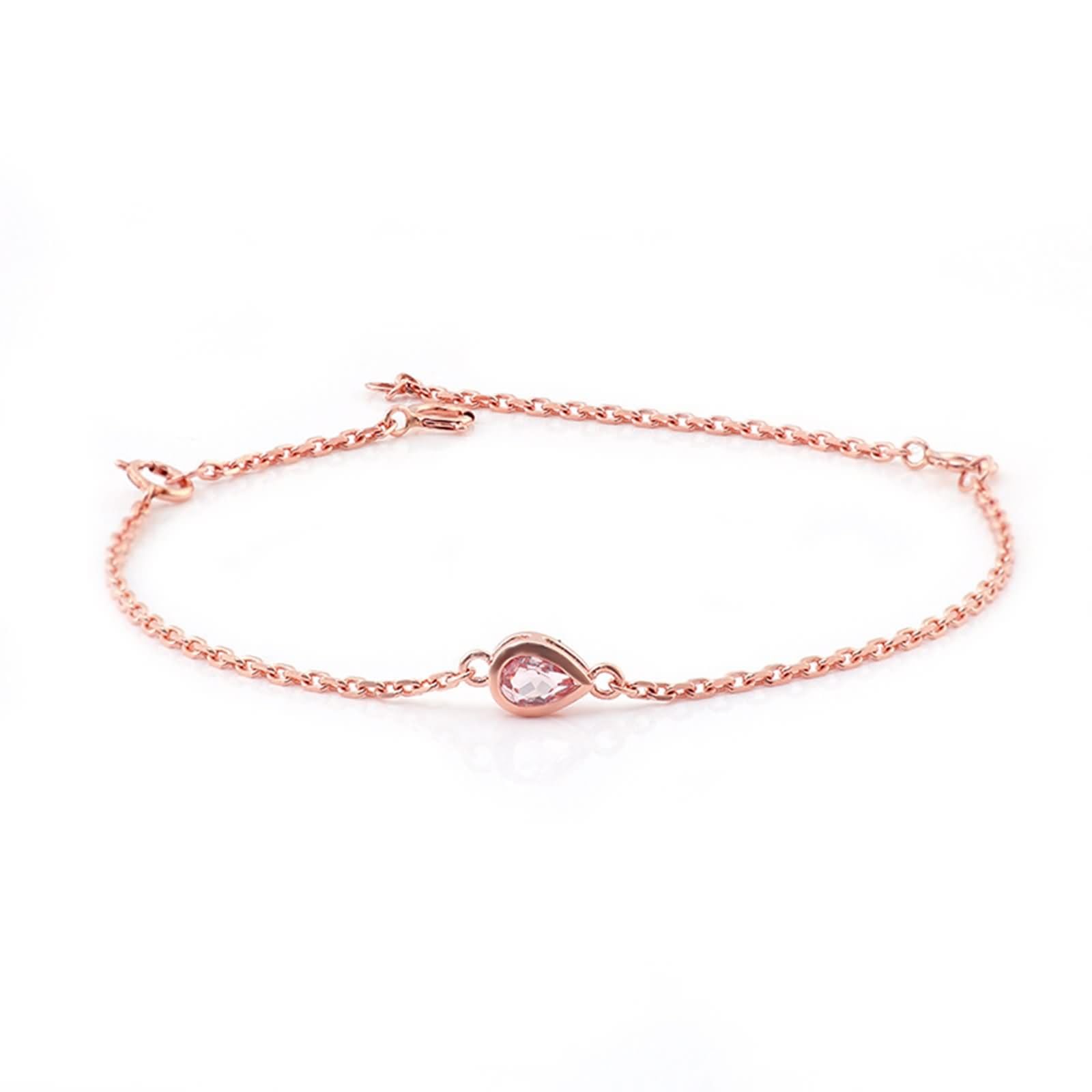 Pulseras Mujer de Oro Rosa de 9K / 14K / 18K, Gota de Agua con Moissanita de 0,4 ct, Cadena Extensible 16 CM + 5 CM, Pulseras de Cadena Oro Rosa Ajustable Mujer