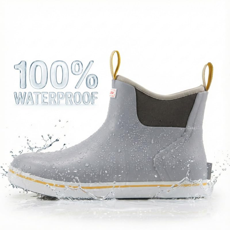 Image of SUREWAY Men's Ankle Fishing Deck Boots for Men-Waterproof,Professional Non-Slip Soles for Wet Slippery Surface,Neoprene Rubber Rain Boot /Shoes for Hunting Boating Gardening
